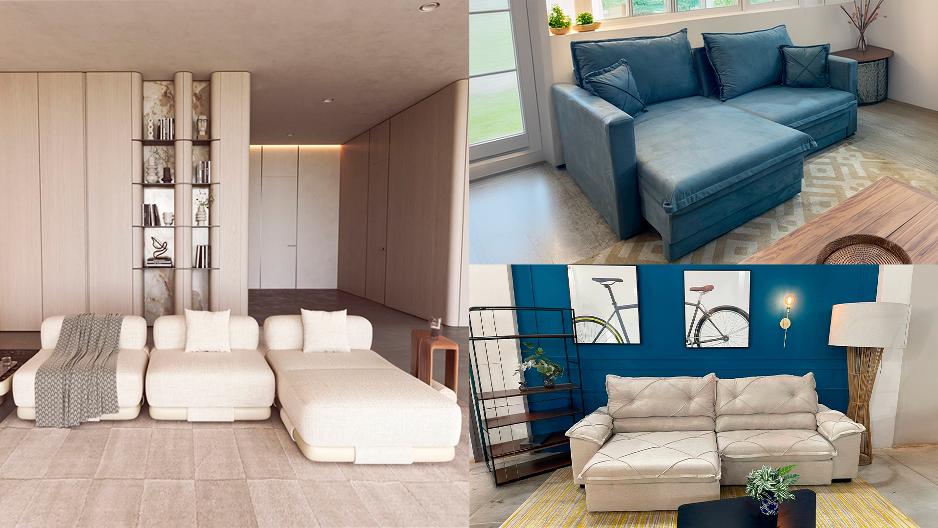 sofá sem caixa, sofá modular e sofá retrátil